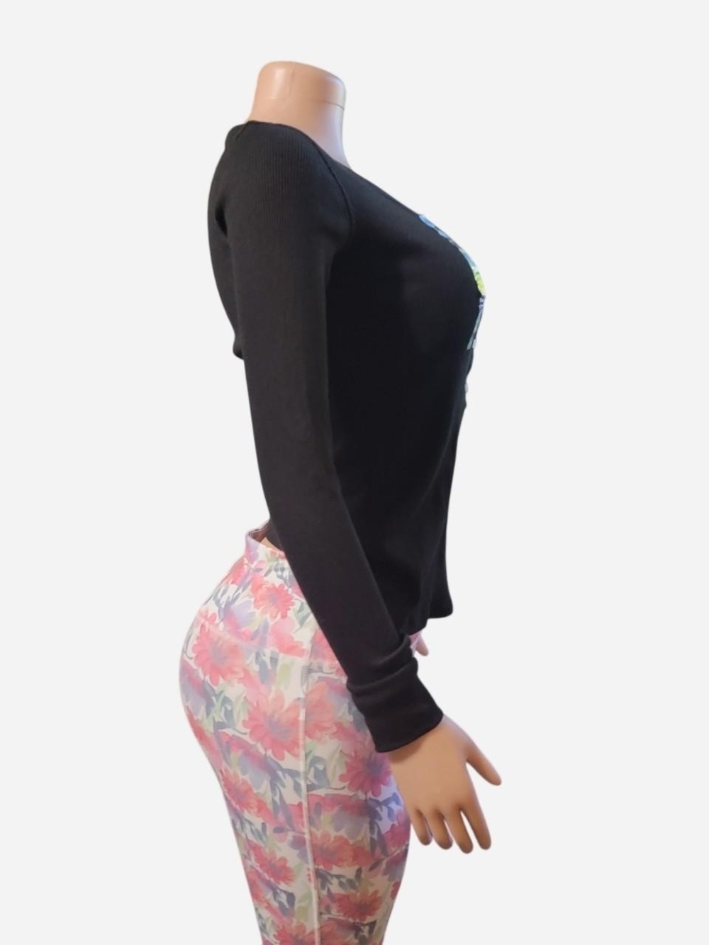 Victoria's Secret Black Ribbed Henley Long Sleeve Top - Picture 2 of 4